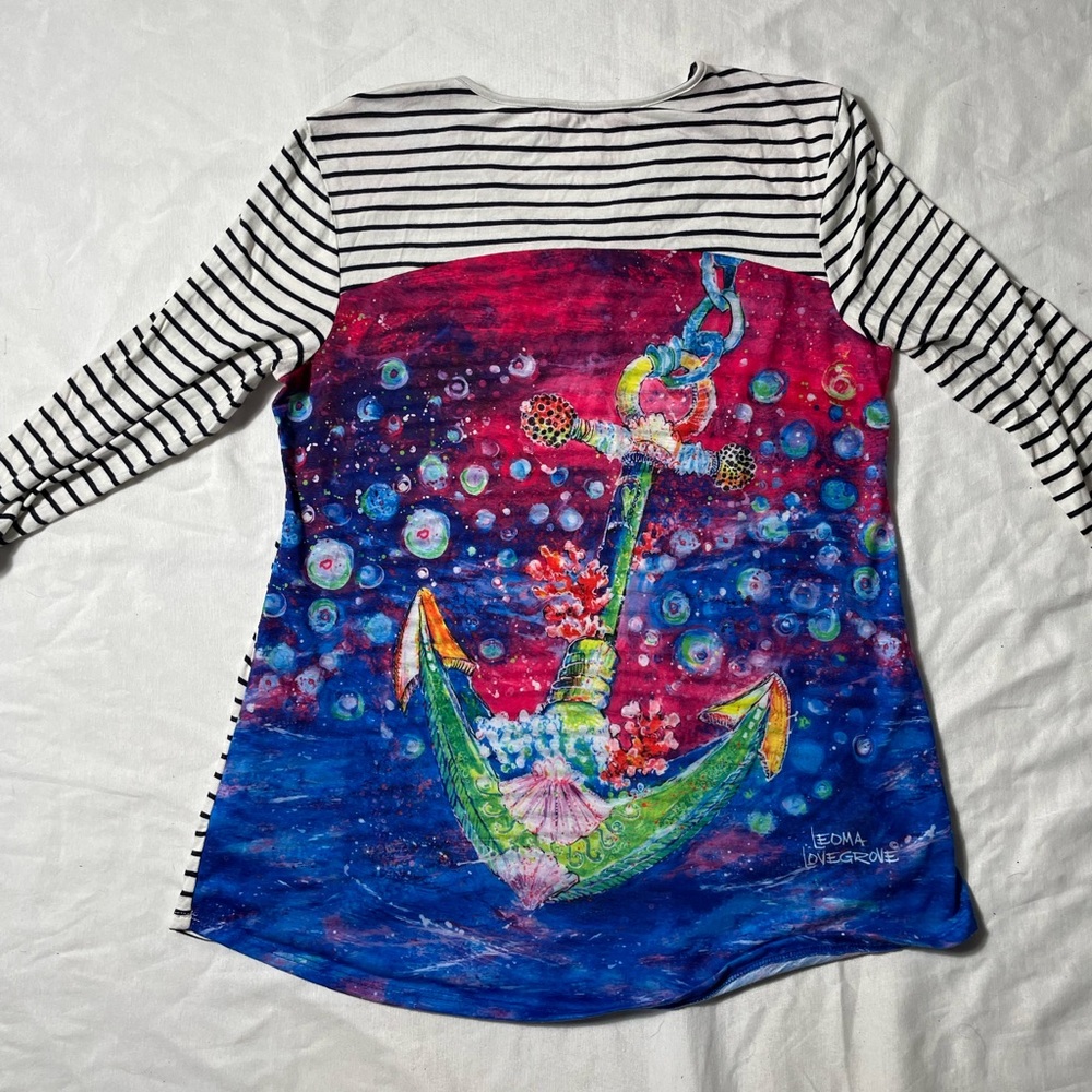 Leoma Lovegrove art to wear anchor mulitcolored long sleeve top size PM